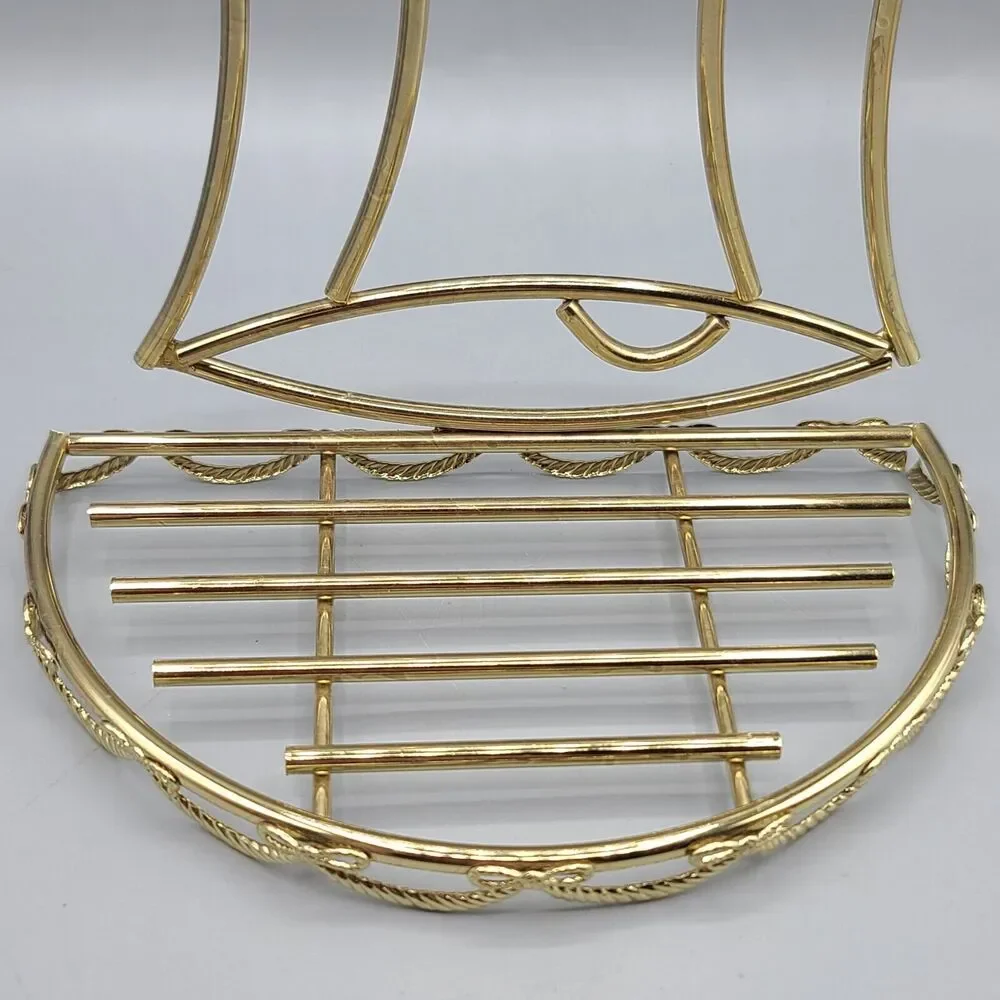 Christmas Holiday Jingle Bell Gold Plated Metal Wall Display Shelf Semi Circle